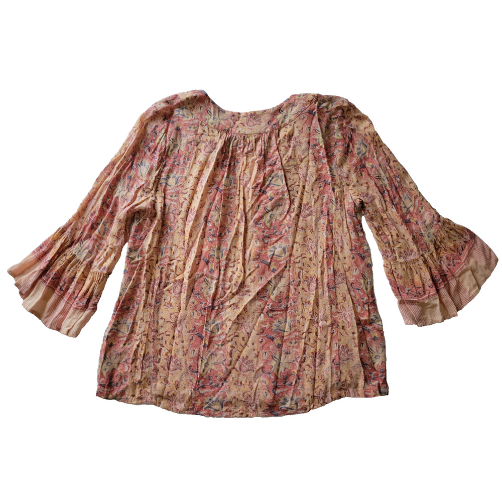 Lucky Brand Womens M Peach Floral Paisley Bell Sleeve Boho Blouse Viscose - Picture 2 of 7